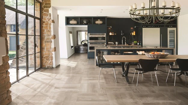 Tile flooring in kitchen