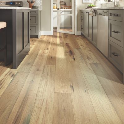 Wide plank hardwood flooring in a rustic Florida kitchen